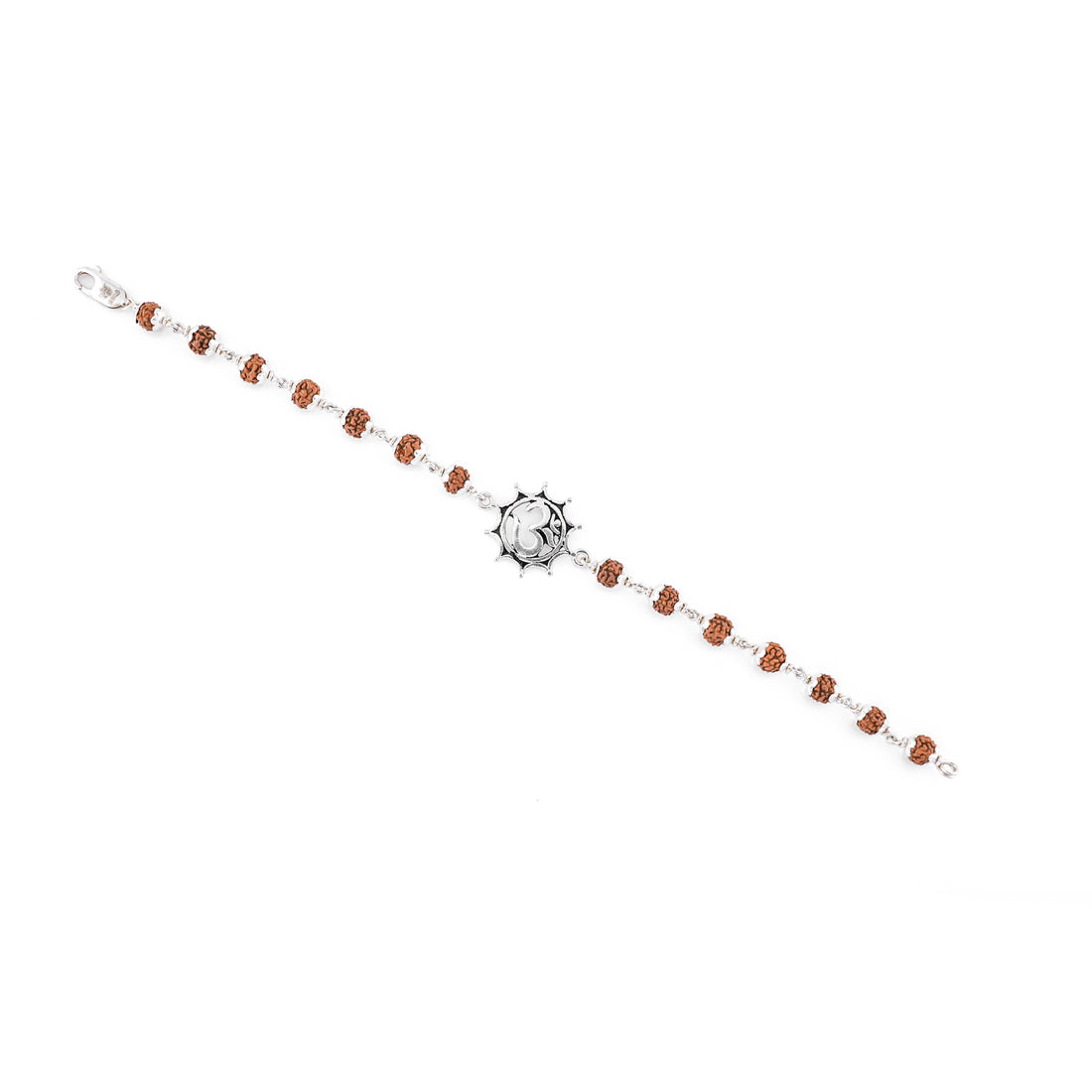 Stylish Silver Rakhi with Om in Pointed Circle and Single Line Rudraksha