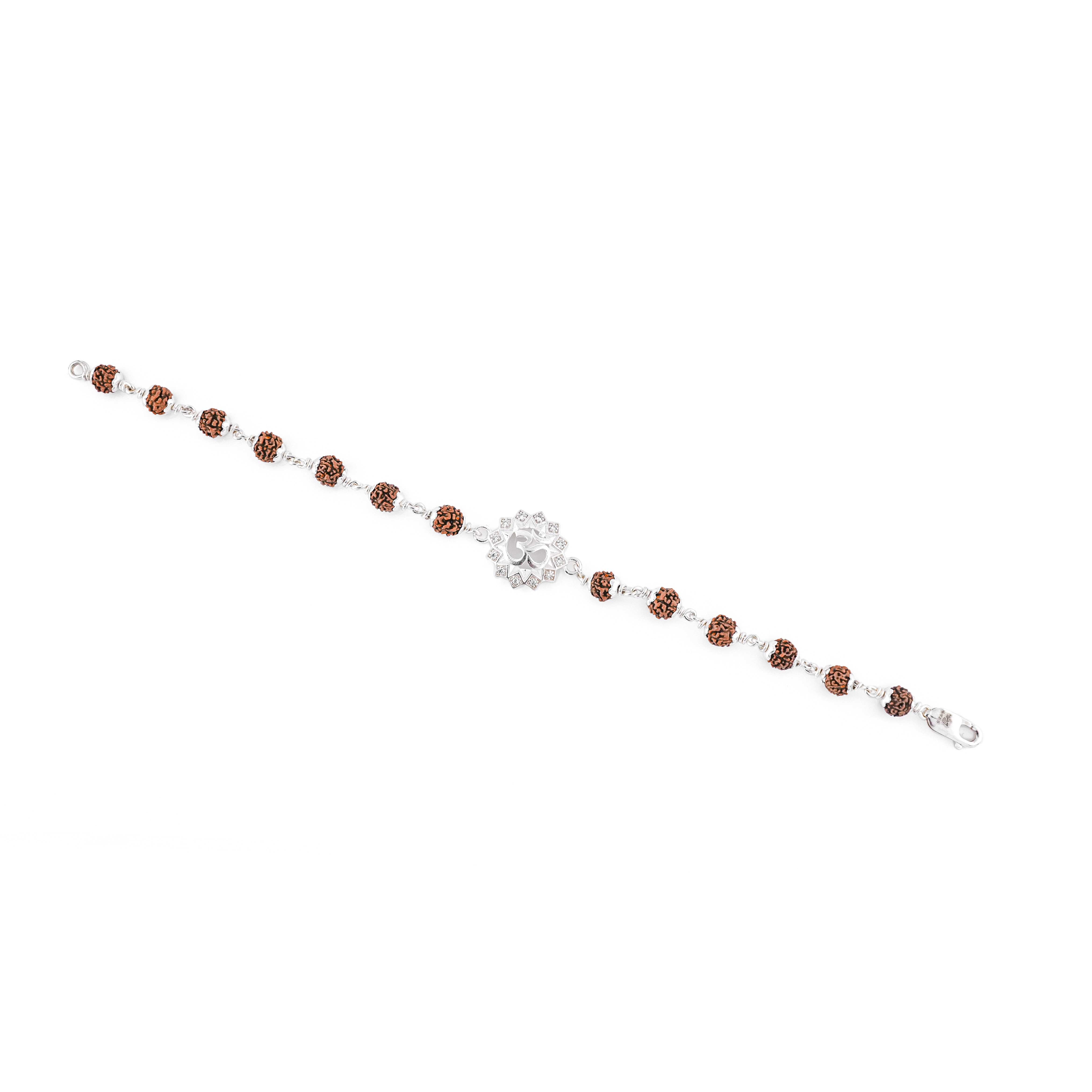 Rudraksha Silver Bracelet With Om in a Concave Sphere