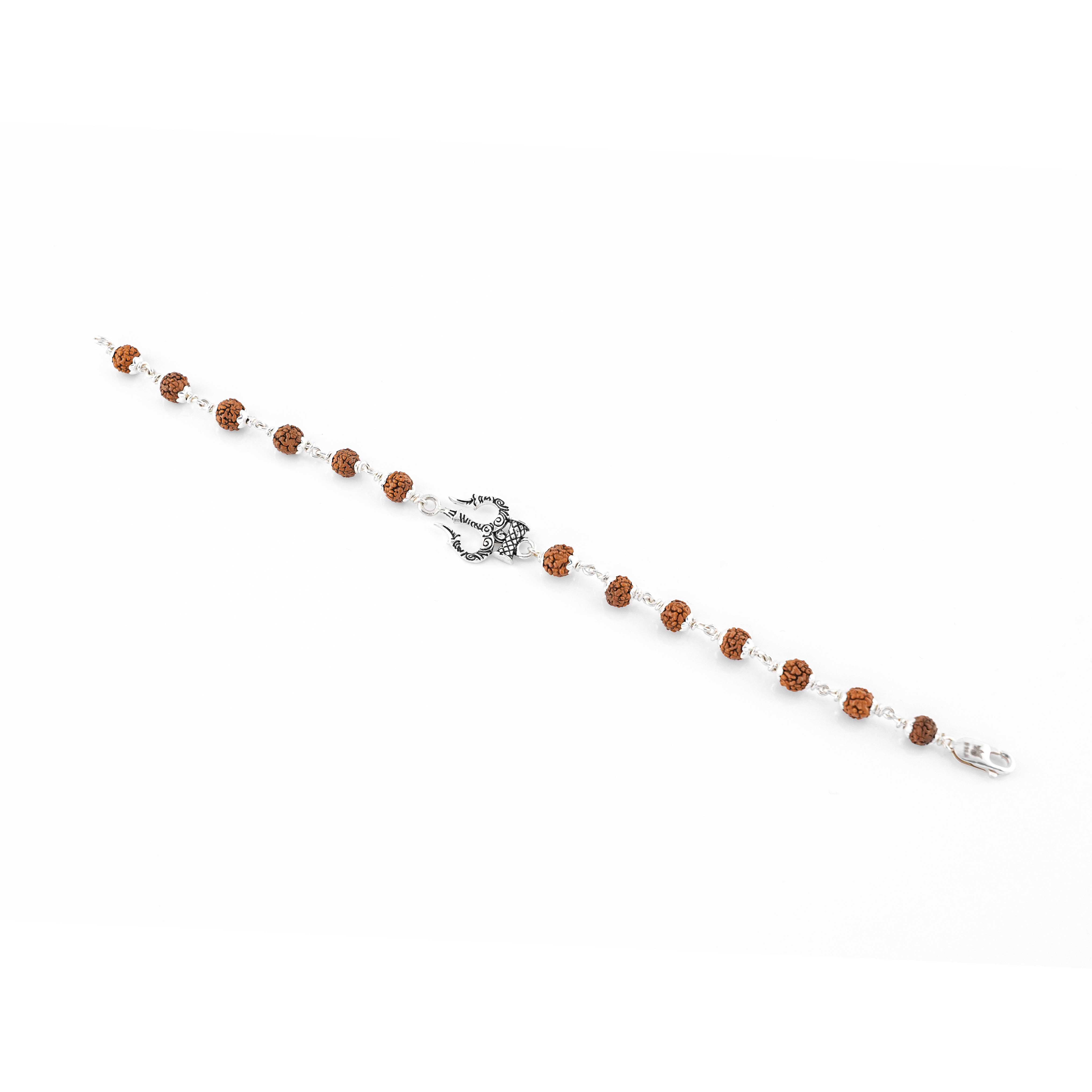 Pure 92.5 Silver Trishul Rudraksha Bracelet