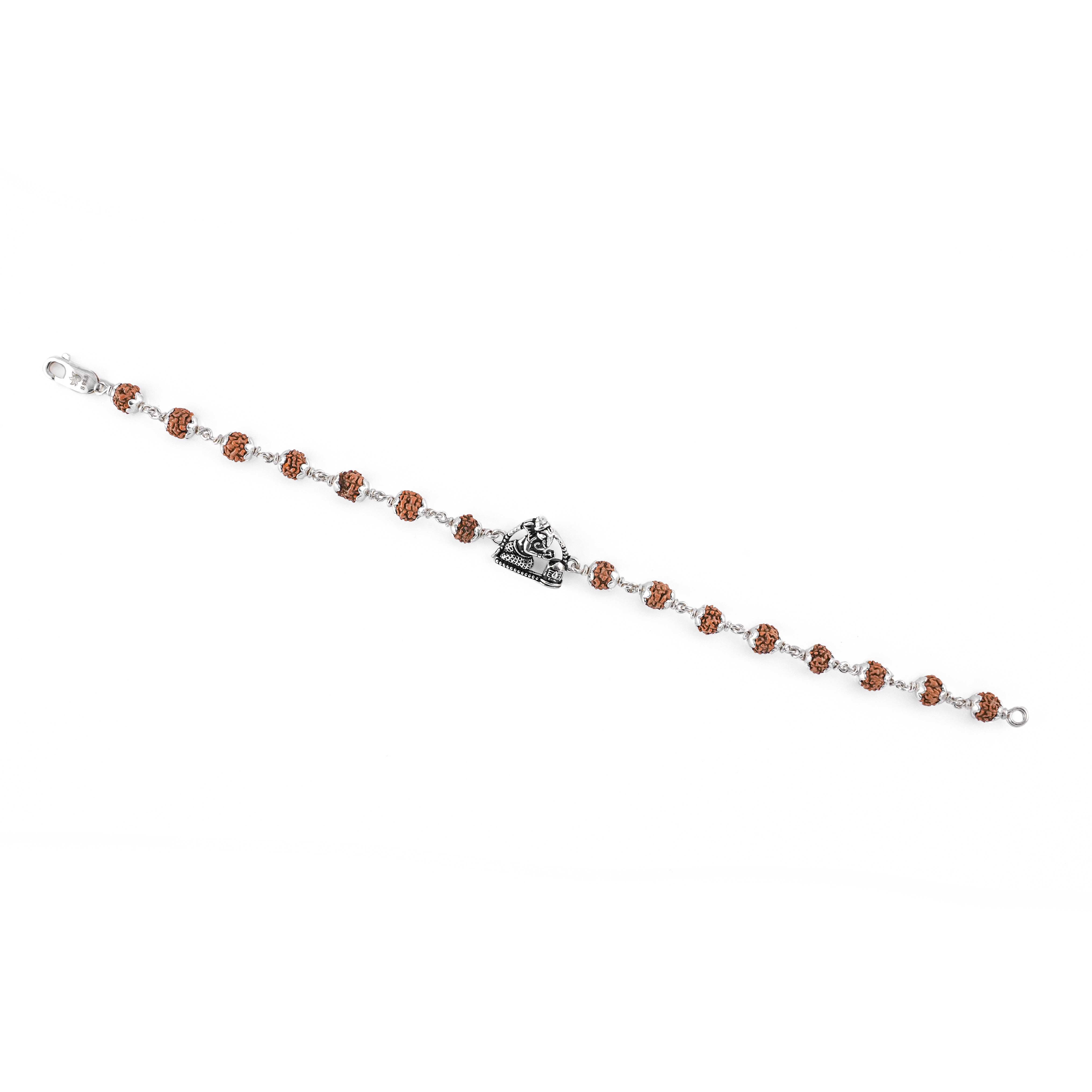 Premium Folded-Hand Ganesh Silver Bracelet