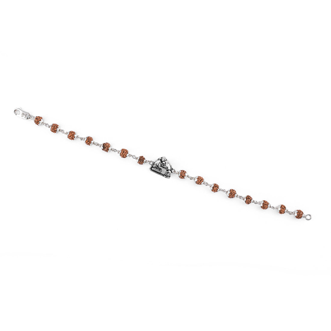 Rudraksha Silver Bracelet With Folded-Hand Ganesh