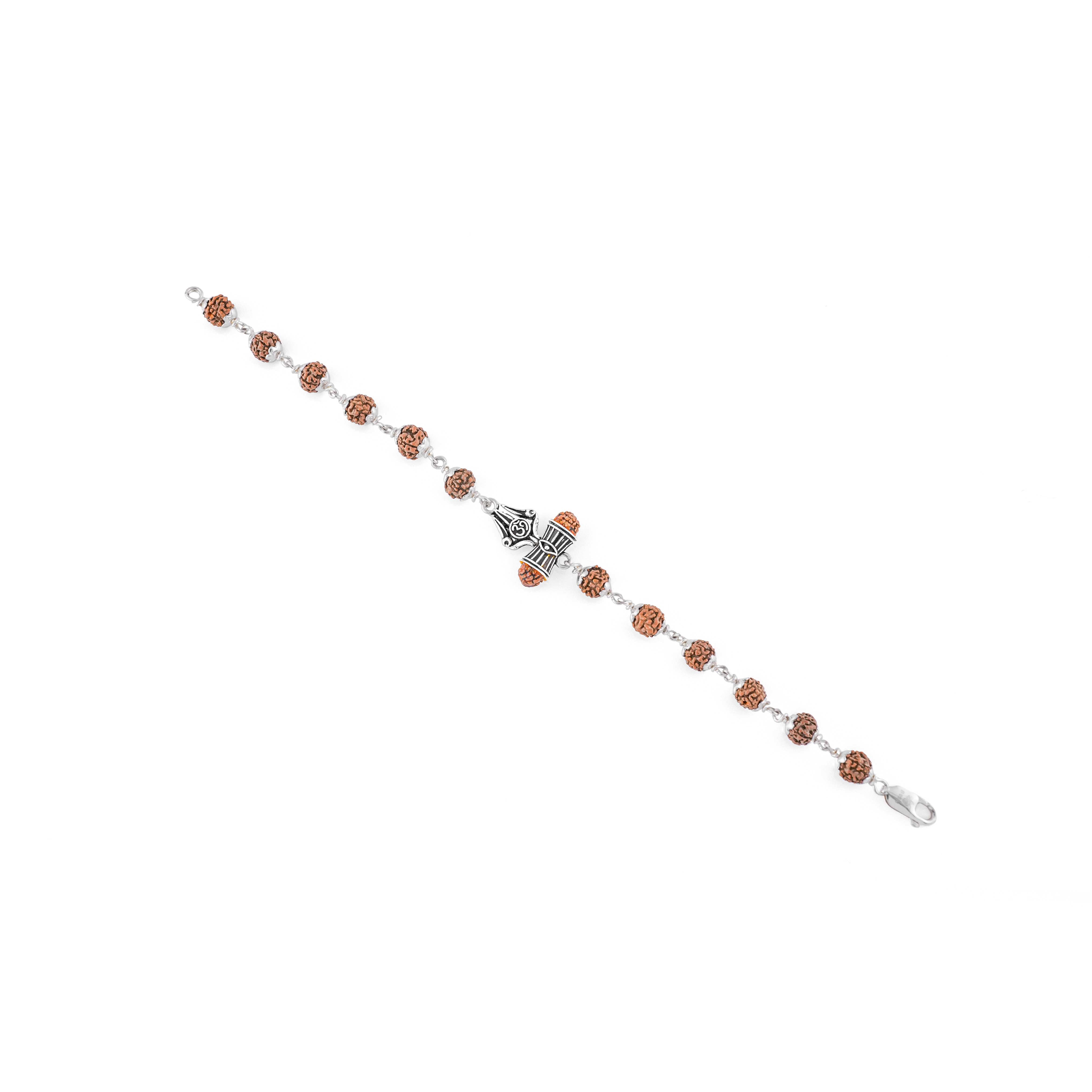 Rudraksha Silver Om Trishul Bracelet