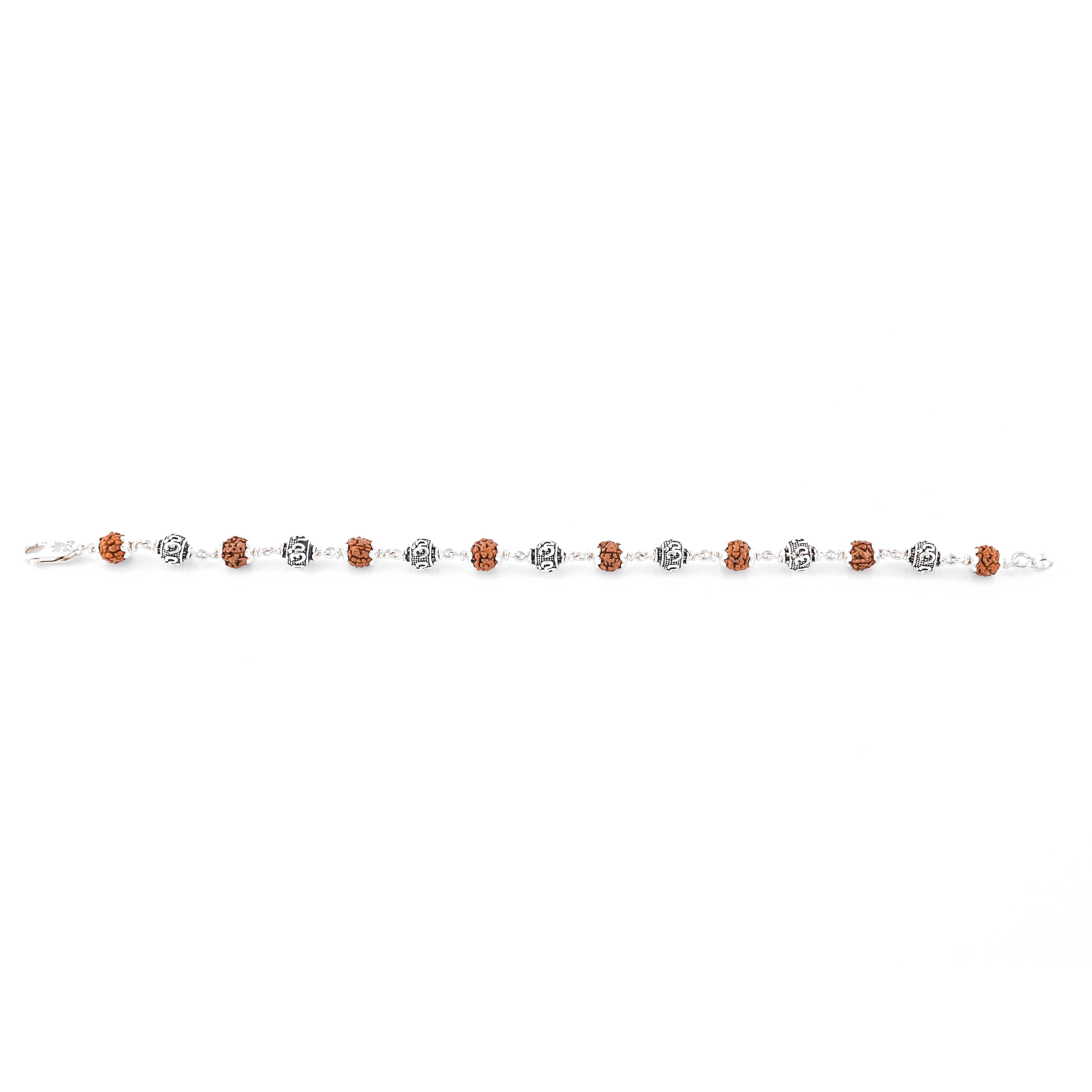 Rudraksha Silver Om Beads Bracelet
