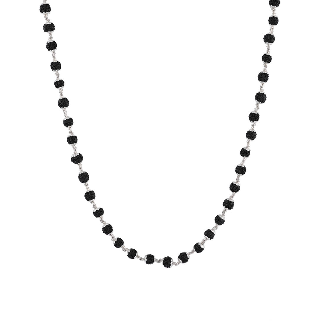 Black Rudraksha Silver Mala