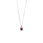 Real Silver Set Chain Pendant and Earrings with Red Stones for Women