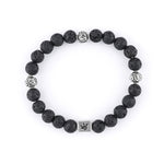 Lava Stone and Om Silver Beads Bracelet