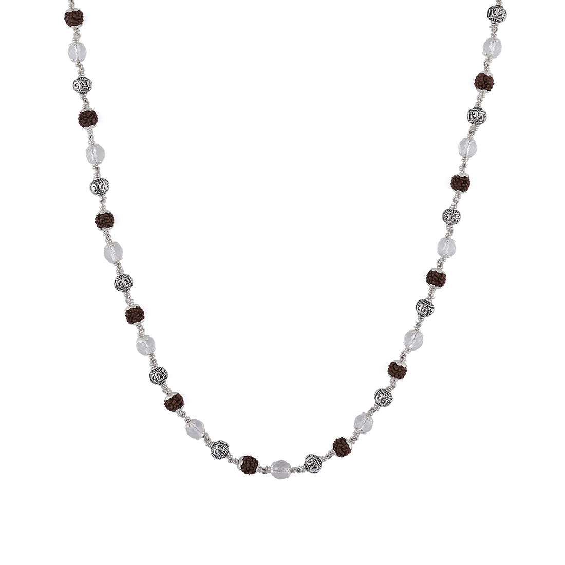 Original Rudraksha with Sphatik Diamond Cut and Om Silver Beads Mala