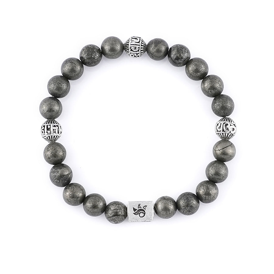 Pyrite with Om Namah Shivay Silver Beads Bracelet