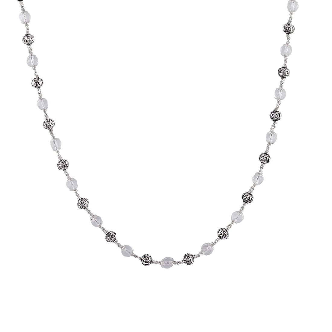 Sphatik Diamond Cut Beads with Om Silver Beads Mala