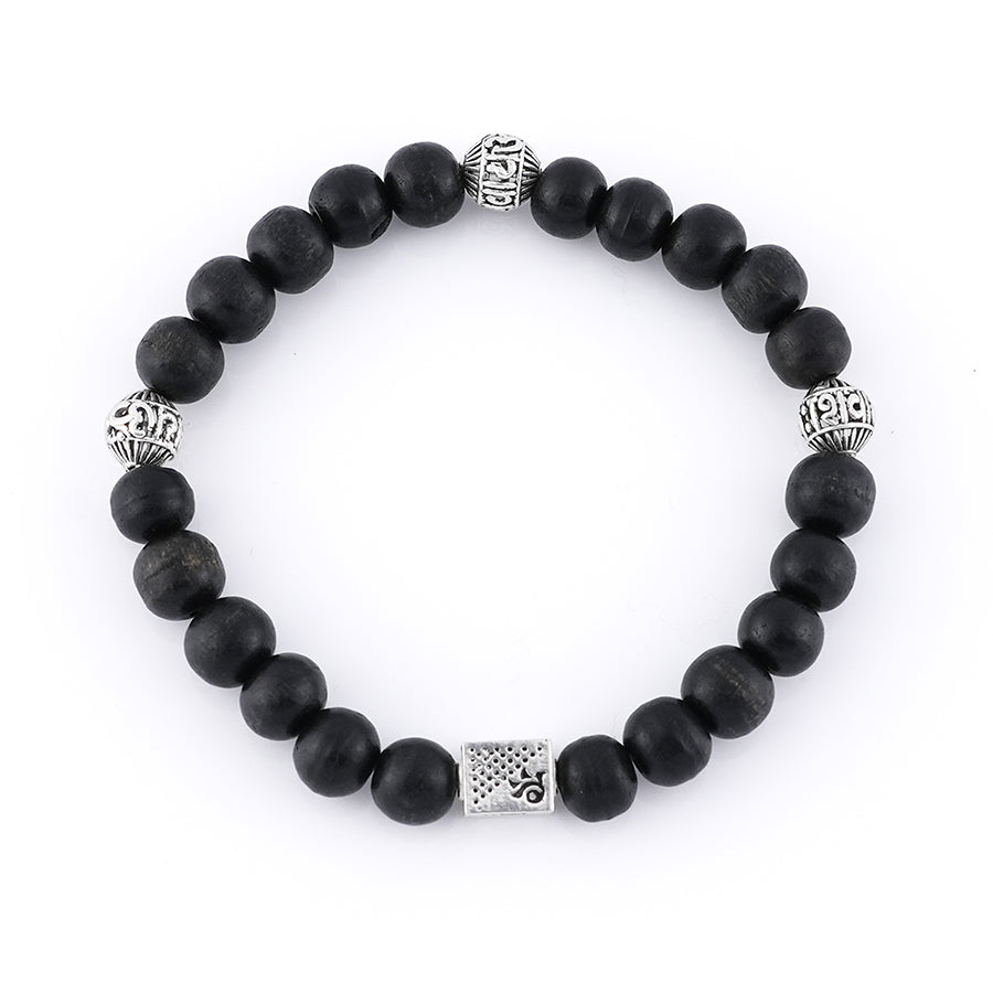 Karungali with Om Namah Shivay Silver Beads Bracelet