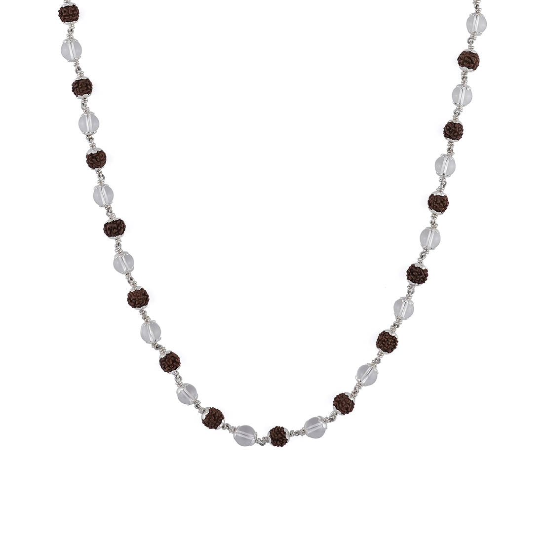 Rudraksha With Sphatik Beads Silver Mala