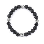 Lava Stone with Om Namah Shivay Silver Beads Bracelet
