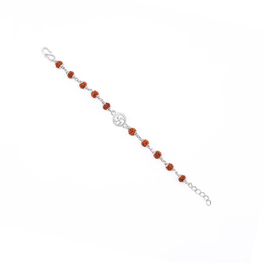 Rudraksha Silver Bracelet with Om Single Line for Kids