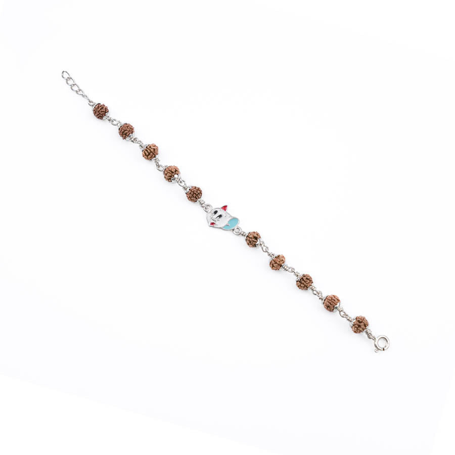 Rudraksha Silver Bracelet Tom Cat Single Line for Kids