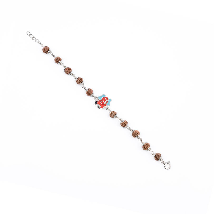 Rudraksha Silver Bracelet with Elephant Single Line for Kids