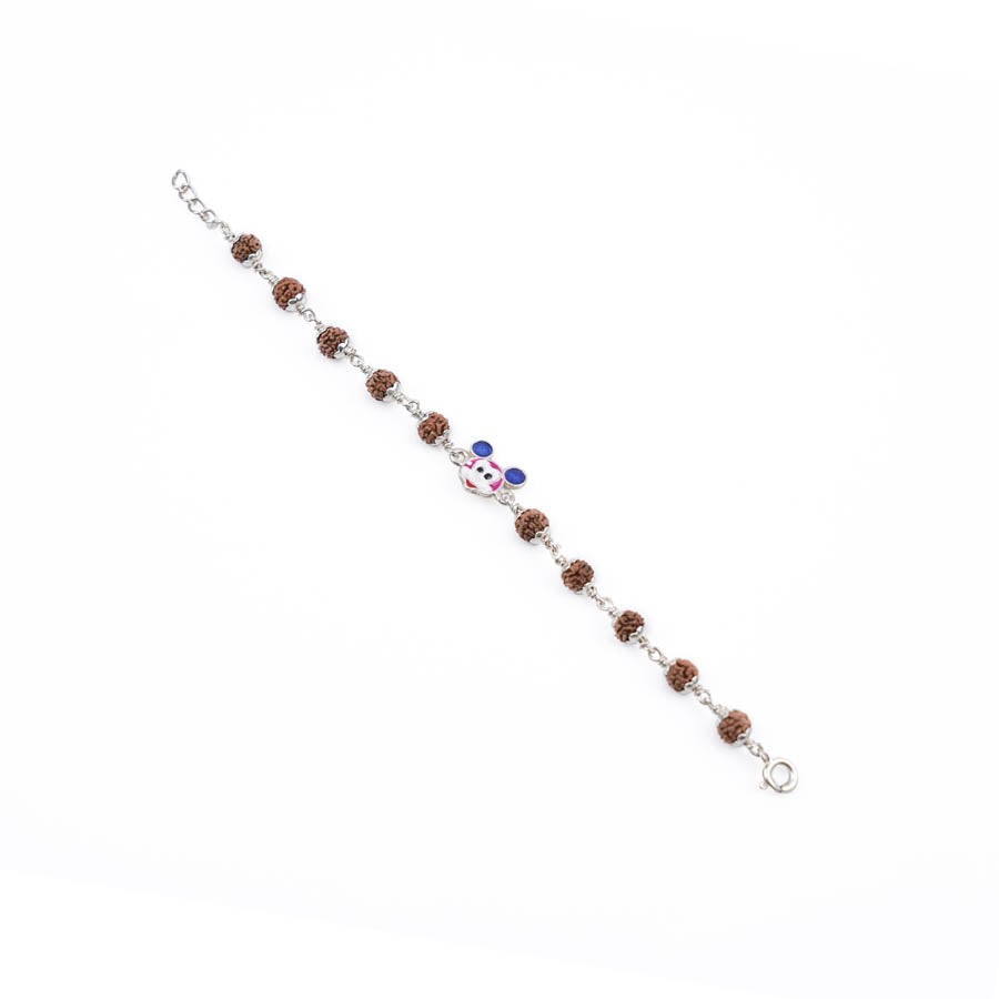 Rudraksha Silver Bracelet with Colorful Mickey Mouse Single Line for Kids