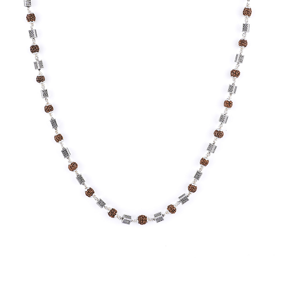 Rudraksha Silver Mala (Square Bead)