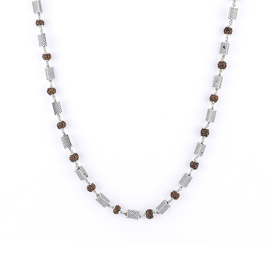 Rudraksha Silver Mala with Triangle Beads