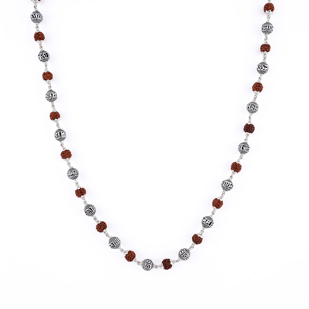 Rudraksha and Om Namah Shivay silver beads mala