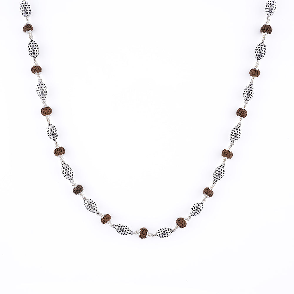 Authentic Rudraksha Silver Mala (Perforated Oval Beads)