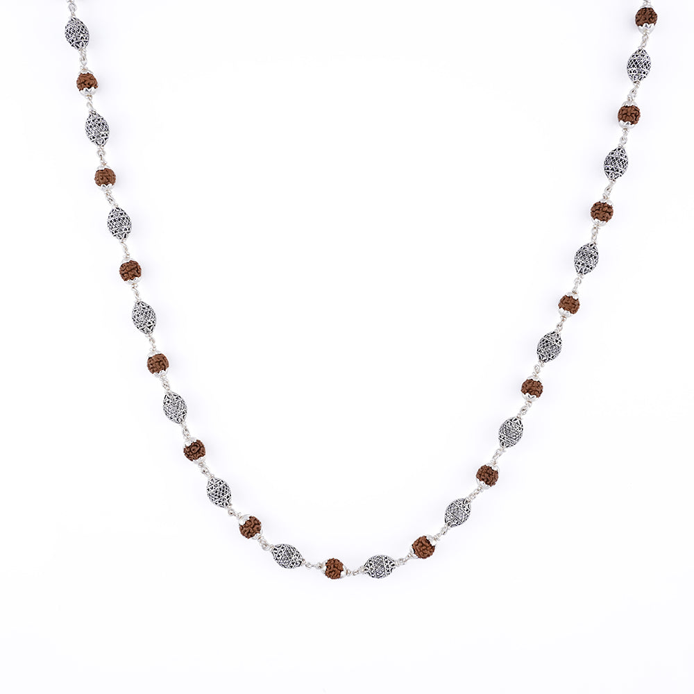 Rudraksha Silver Mala with Dome Beads