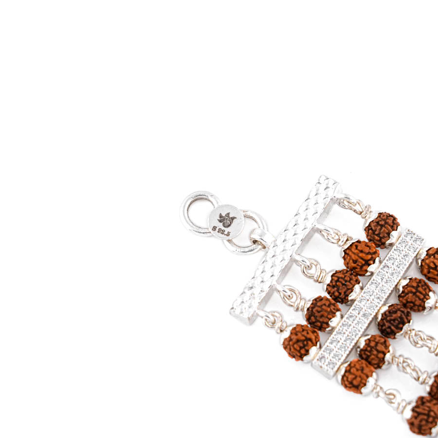 Rudraksha Silver Goga Five Lines Bracelet