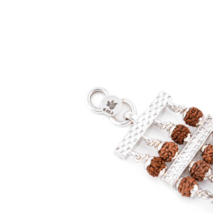Premium Om Trishul Four Row Rudraksha Bracelet