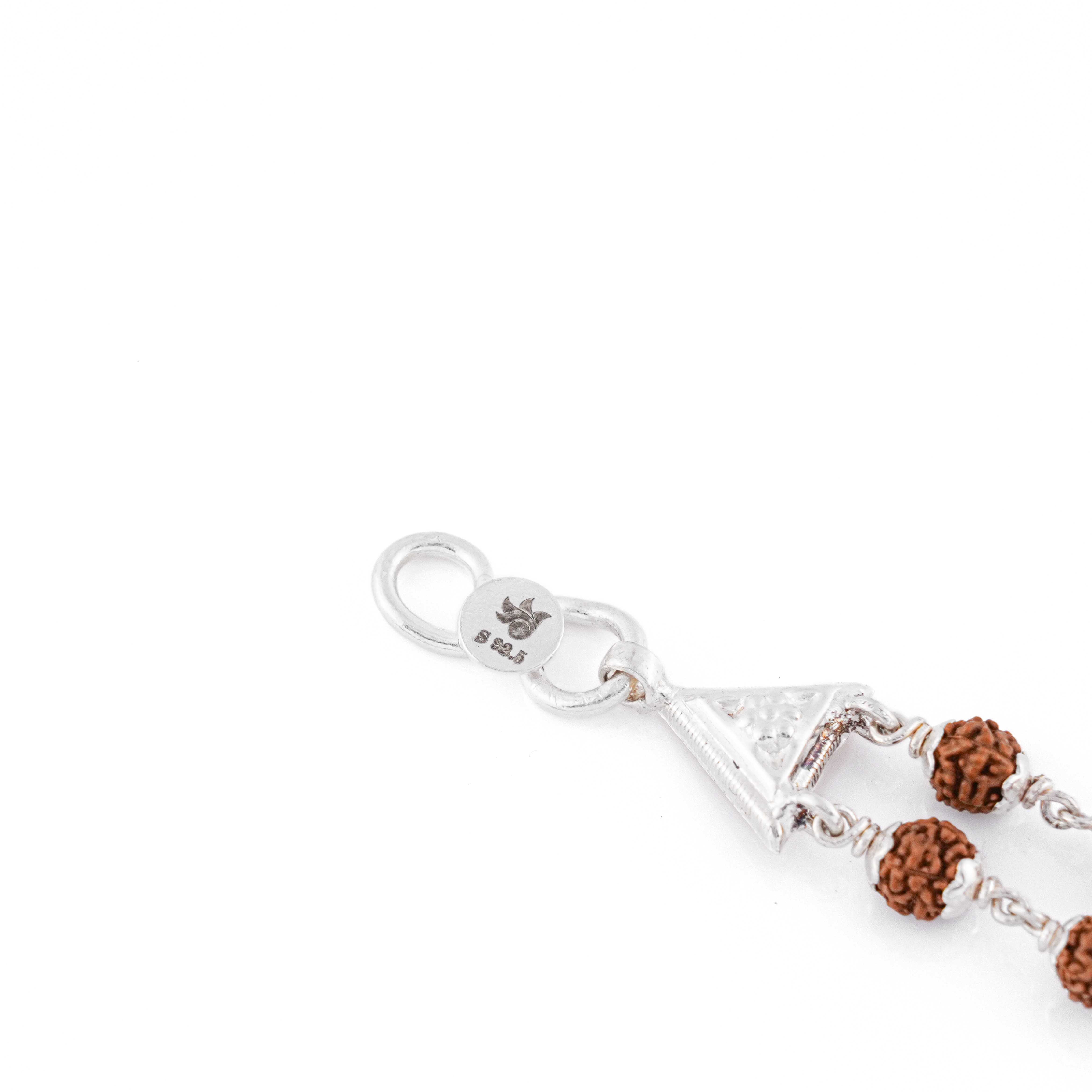 Original Rudraksha Silver Swastik in Diamond Square Double Line Bracelet