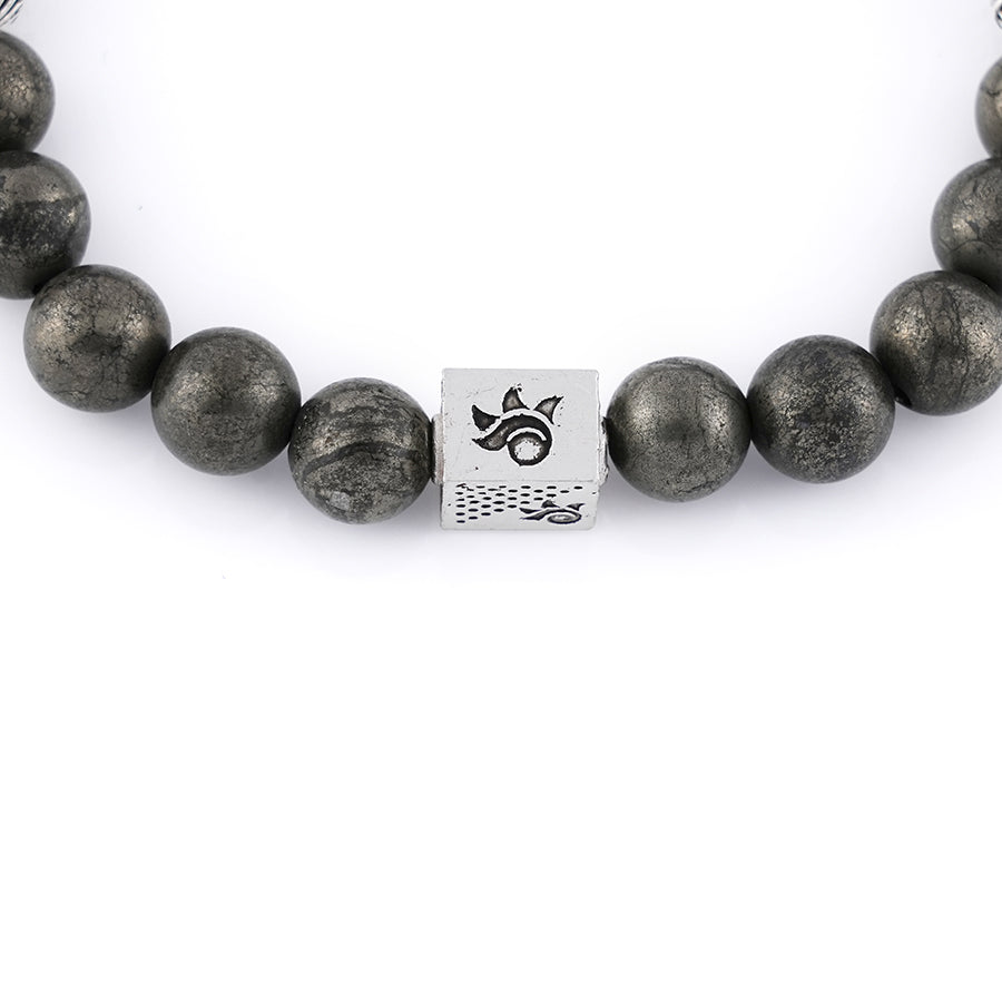 Pyrite with Om Namah Shivay Silver Beads Bracelet