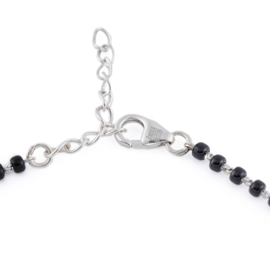 Black Beads Mangal Sutra with Beaded Silver Circular Pendant for Women