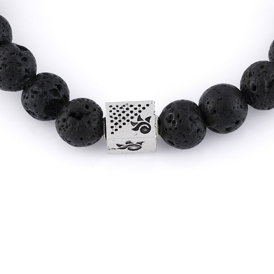 Lava Stone with Om Namah Shivay Silver Beads Bracelet