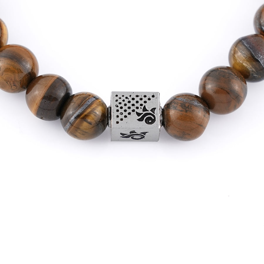 Tiger Eye Stone with Om Namah Shivay Silver Beads Bracelet