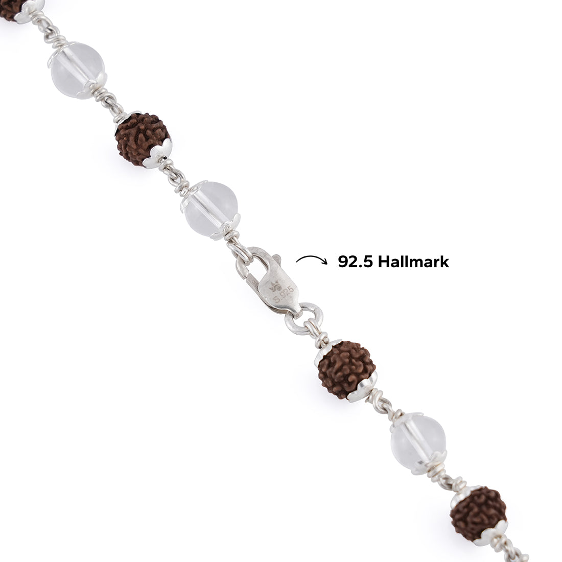 RUDRAKSHA WITH SPHATIK BEADS SILVER MALA