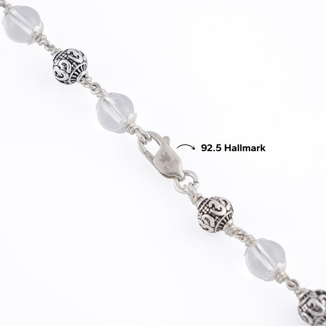Sphatik Om Silver Mala