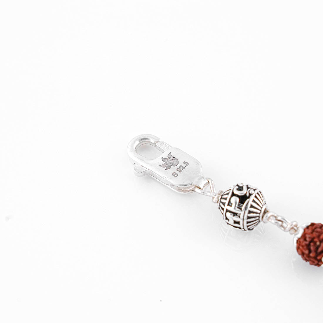 Silver Rakhi with Rudraksha and Om Namah Shivay Beads