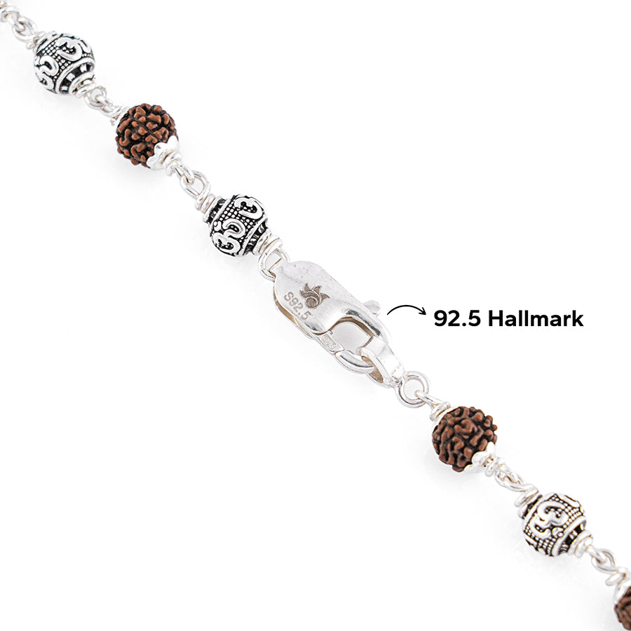 Rudraksha Silver Mala (Om Beads)