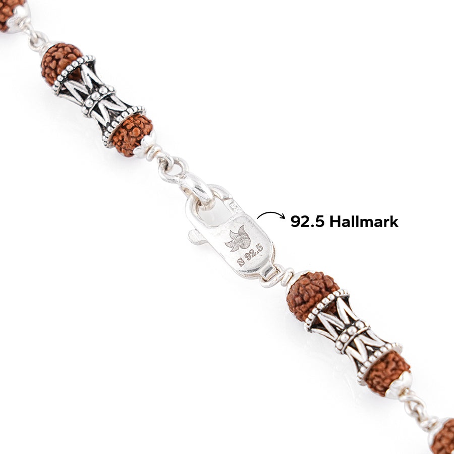 Rudraksha Silver Mala (Damru Beads)