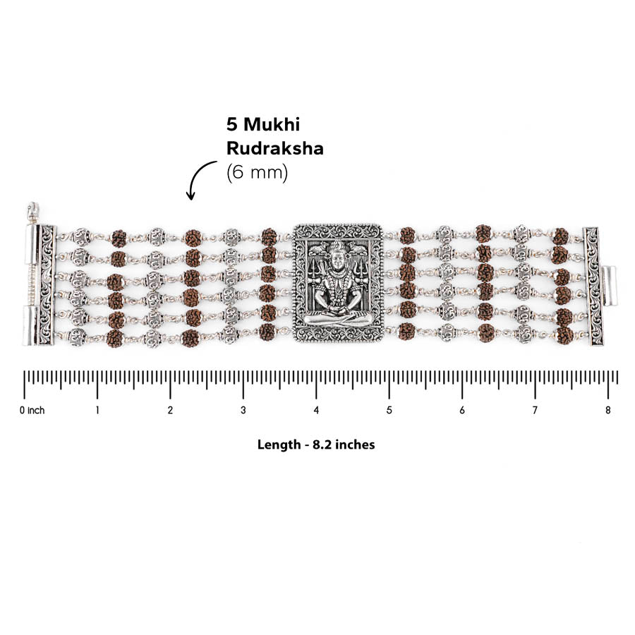 Rudraksha Silver Shiva Six Lines Bracelet