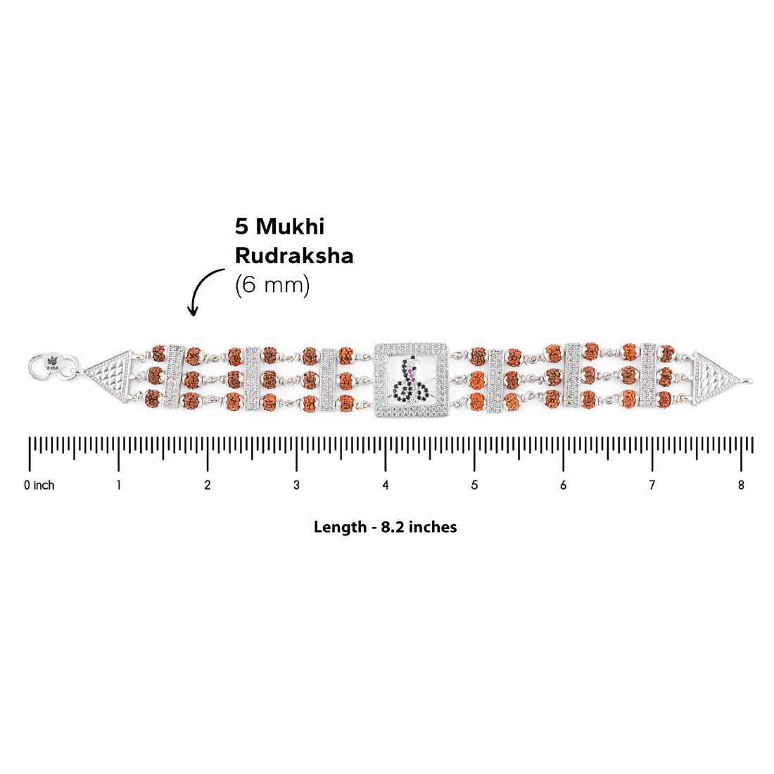 Rudraksha Silver Daimond Goga Tripel Line Bracelet