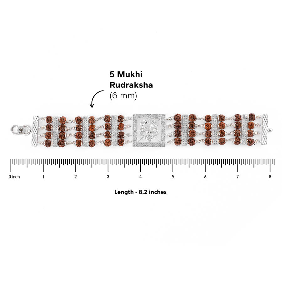 Rudraksha Silver Roaring Lion Four Linne Bracelet