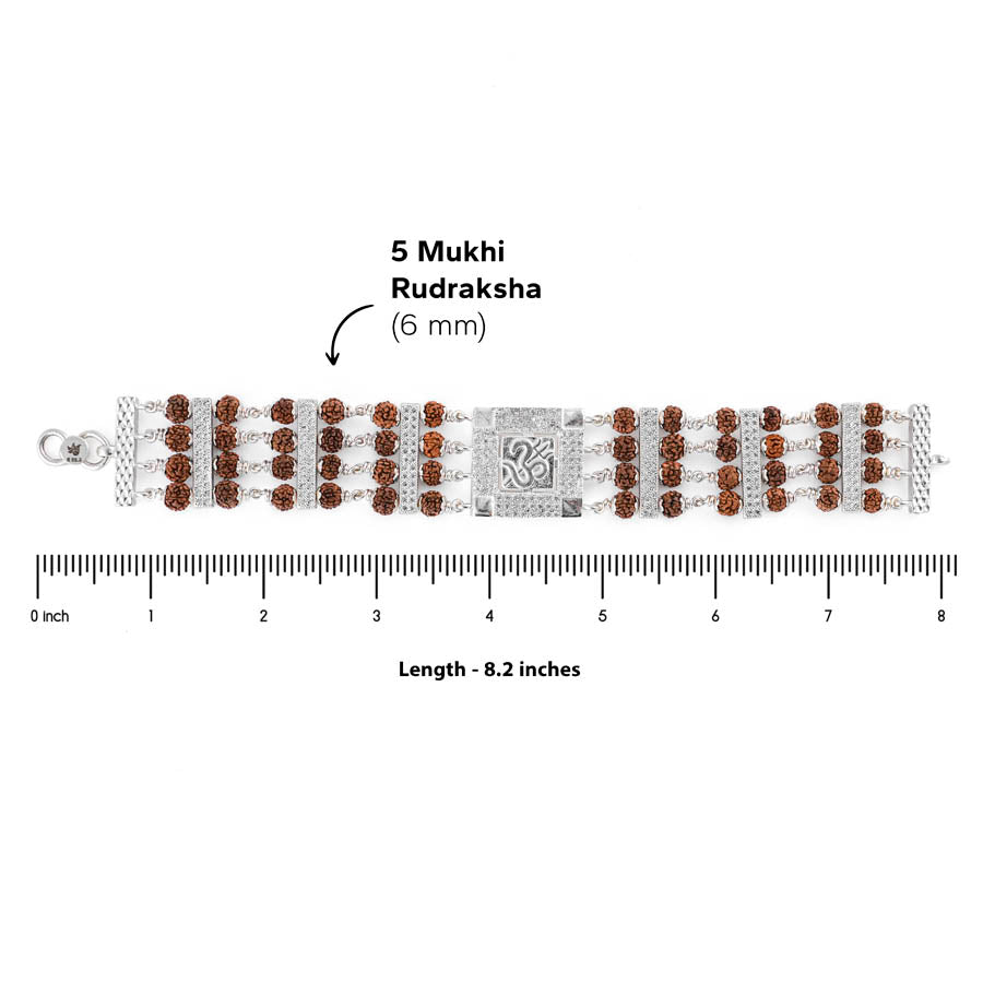 Rudraksha Silver Trishul With Om Four Line Bracelet