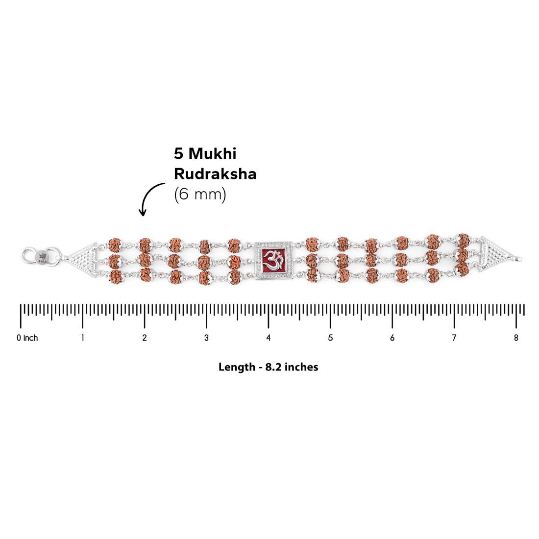 Rudraksha Silver Om in Red Triple Line Bracelet