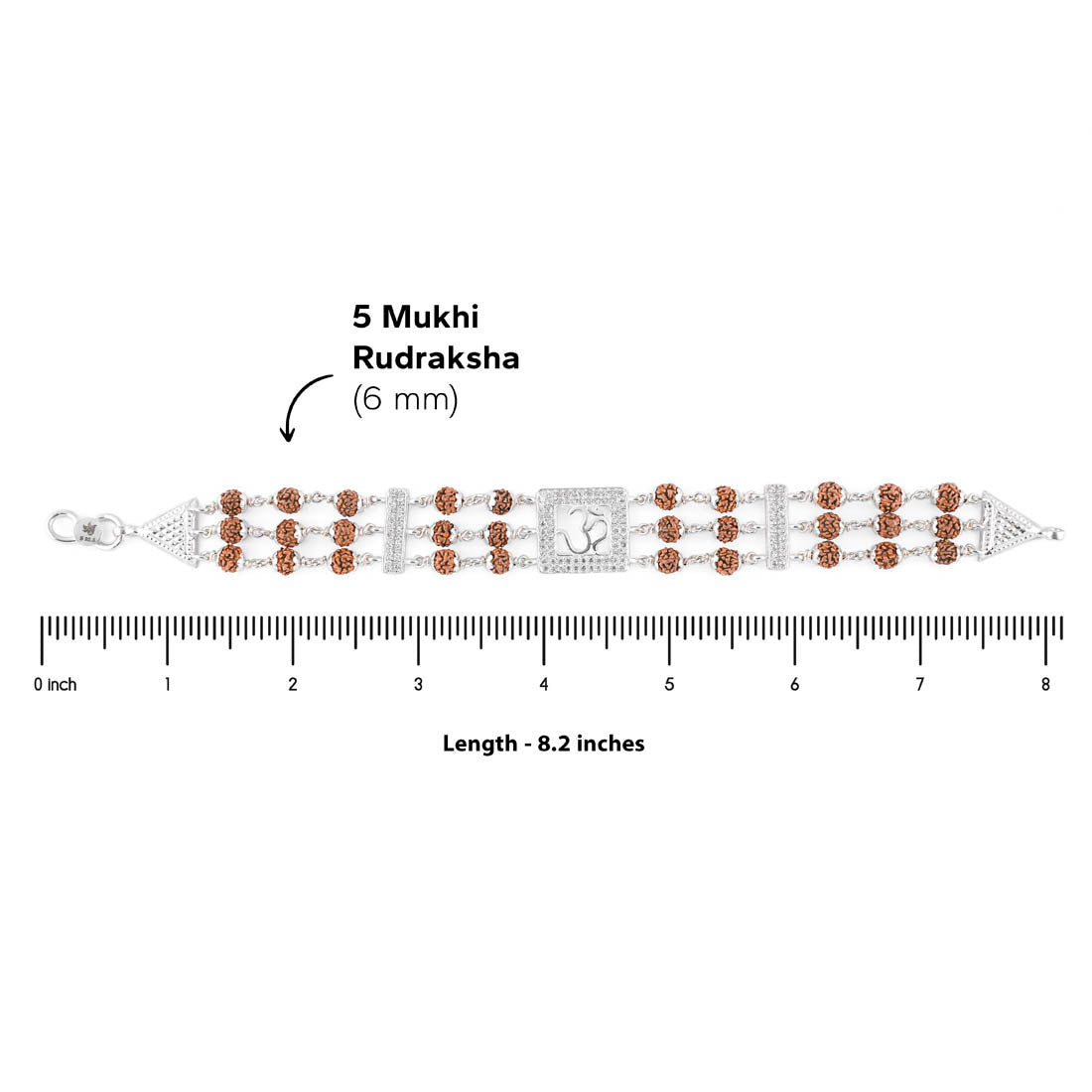 Rudraksha Silver Om Tripal Line Bracelet