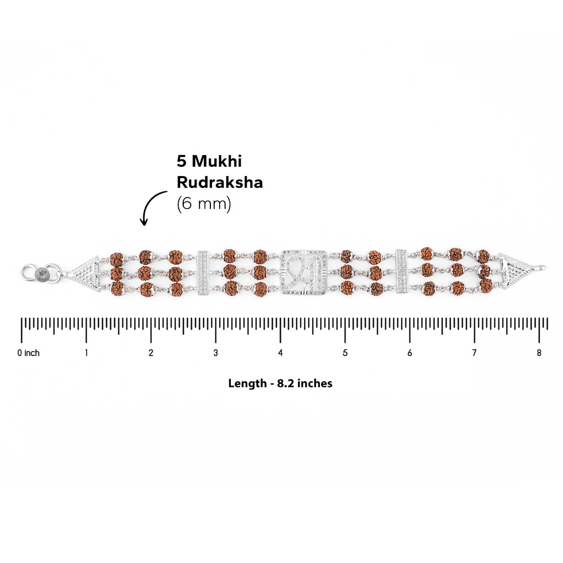 Rudraksha Silver Shree Brooch Triple Line Bracelet