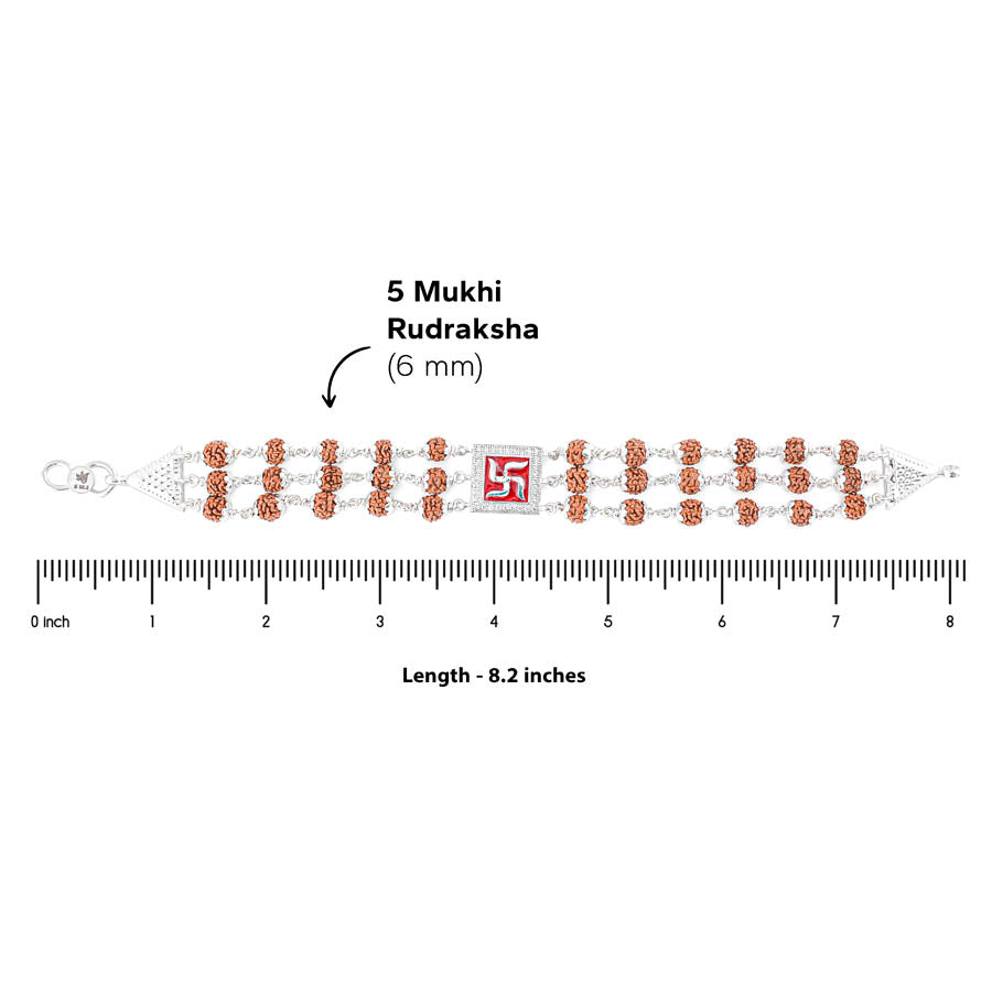 Red Swastik Silver Rudraksha Bracelet
