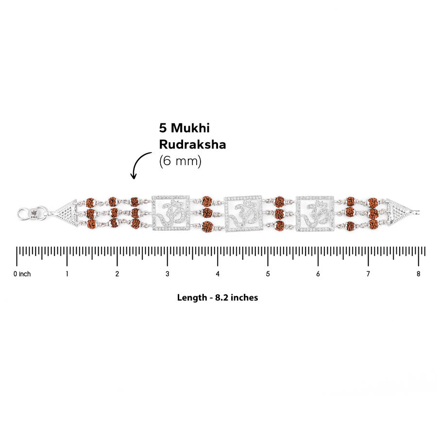 Rudraksha Silver Three Om Brooch Bracelet