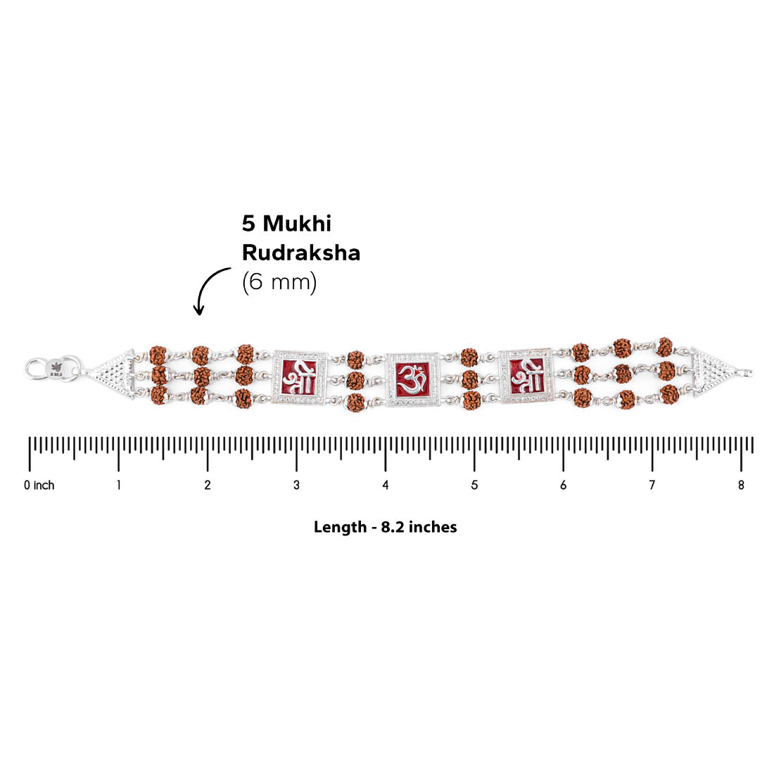 Rudraksha Silver Om With Shree Tripal Line Bracelet