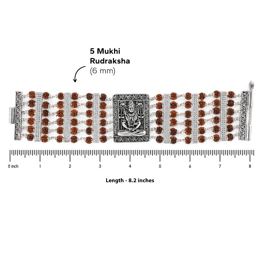 Rudraksha Silver Shiva Brooch Six Lines Bracelet