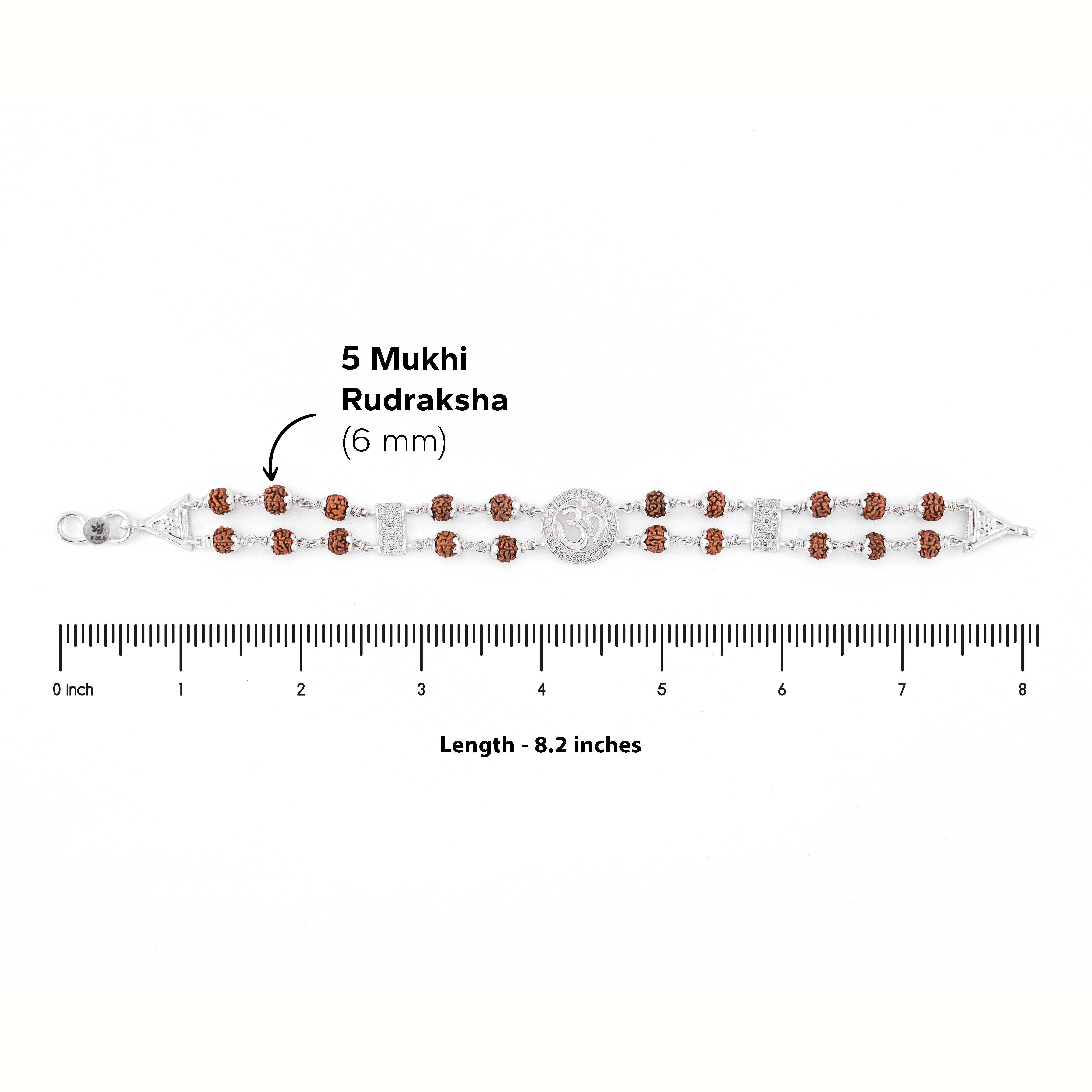92.5 Silver Central Om Double Line Rudraksha Bracelet