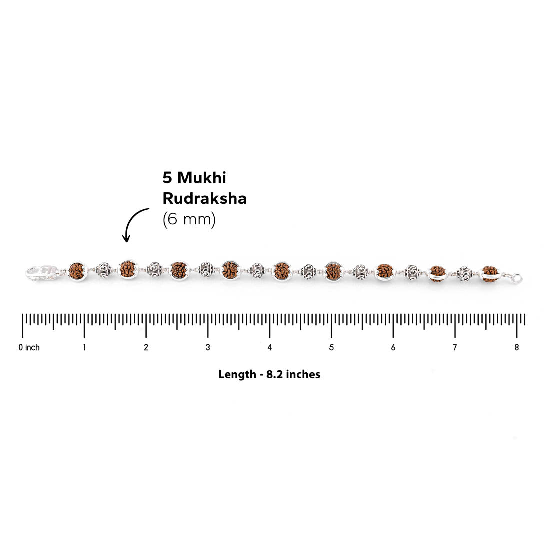 Authentic Rudraksha Silver Om Beads Capping Bracelet